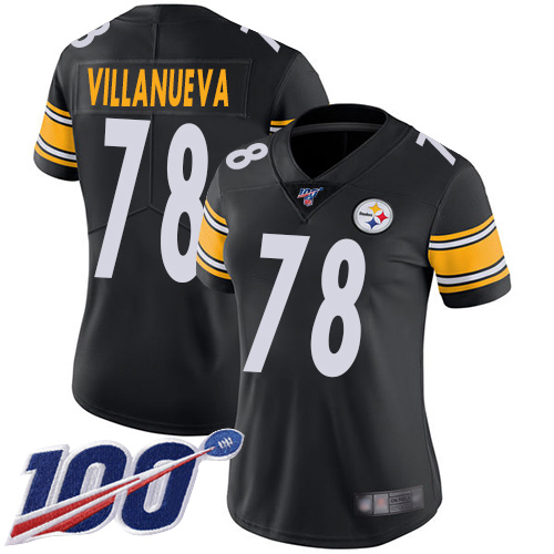 Steelers #78 Alejandro Villanueva Black Team Color Women's Stitched Football 100th Season Vapor Limited Jersey