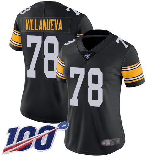 Steelers #78 Alejandro Villanueva Black Alternate Women's Stitched Football 100th Season Vapor Limited Jersey