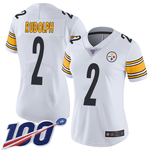 Steelers #2 Mason Rudolph White Women's Stitched Football 100th Season Vapor Limited Jersey - Click Image to Close