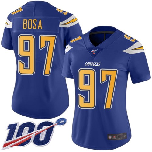 Chargers #97 Joey Bosa Electric Blue Women's Stitched Football Limited Rush 100th Season Jersey - Click Image to Close