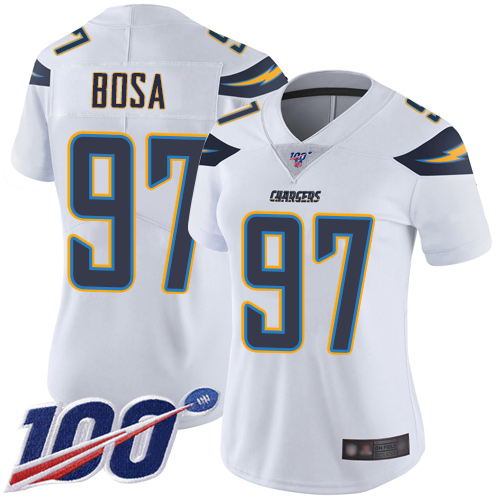 Chargers #97 Joey Bosa White Women's Stitched Football 100th Season Vapor Limited Jersey