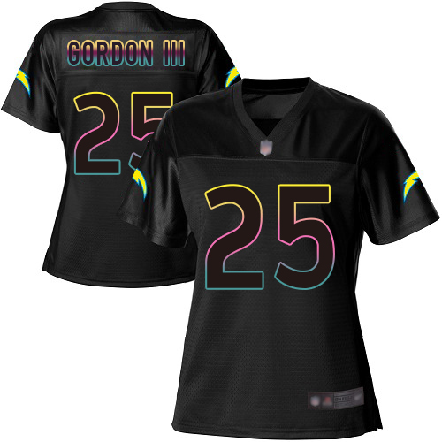 Chargers #25 Melvin Gordon III Black Women's Football Fashion Game Jersey