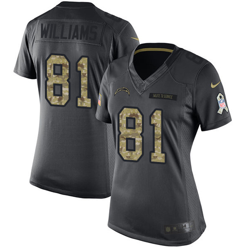 Nike Chargers #81 Mike Williams Black Women's Stitched NFL Limited 2016 Salute to Service Jersey - Click Image to Close