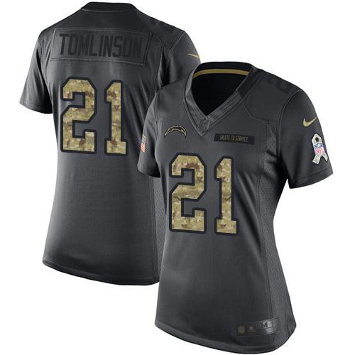 Nike Chargers #21 LaDainian Tomlinson Black Women's Stitched NFL Limited 2016 Salute to Service Jersey