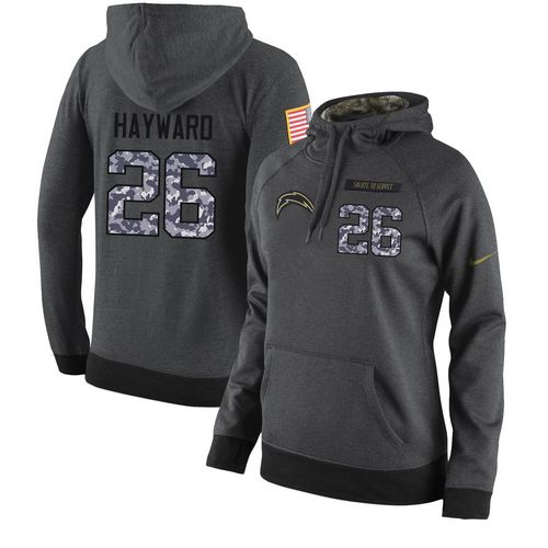 NFL Women's Nike Los Angeles Chargers #26 Casey Hayward Stitched Black Anthracite Salute to Service Player Performance Hoodie - Click Image to Close