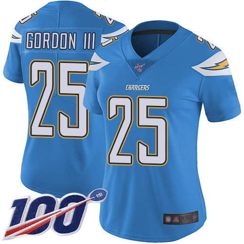 Chargers #25 Melvin Gordon III Electric Blue Alternate Women's Stitched Football 100th Season Vapor Limited Jersey - Click Image to Close