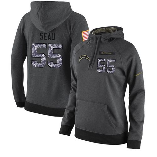 NFL Women's Nike Los Angeles Chargers #55 Junior Seau Stitched Black Anthracite Salute to Service Player Performance Hoodie