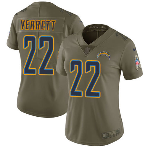 Nike Chargers #22 Jason Verrett Olive Women's Stitched NFL Limited 2017 Salute to Service Jersey