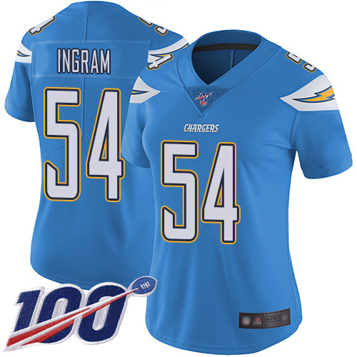 Chargers #54 Melvin Ingram Electric Blue Alternate Women's Stitched Football 100th Season Vapor Limited Jersey - Click Image to Close