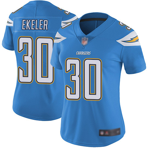 Chargers #30 Austin Ekeler Electric Blue Alternate Women's Stitched Football Vapor Untouchable Limited Jersey - Click Image to Close