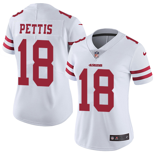 Nike 49ers #18 Dante Pettis White Women's Stitched NFL Vapor Untouchable Limited Jersey - Click Image to Close