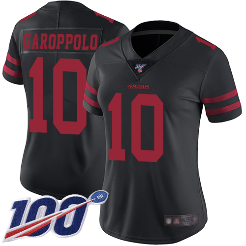 49ers #10 Jimmy Garoppolo Black Alternate Women's Stitched Football 100th Season Vapor Limited Jersey - Click Image to Close