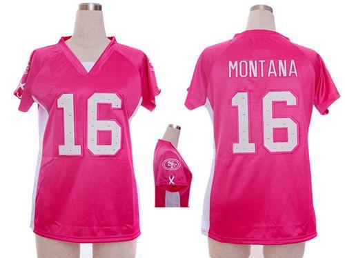 Nike 49ers #16 Joe Montana Pink Draft Him Name & Number Top Women's Stitched NFL Elite Jersey