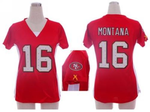 Nike 49ers #16 Joe Montana Red Team Color Draft Him Name & Number Top Women's Stitched NFL Elite Jersey