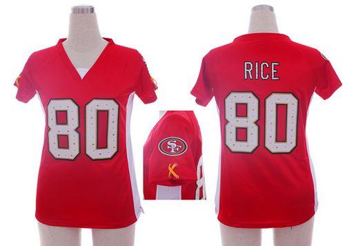 Nike 49ers #80 Jerry Rice Red Team Color Draft Him Name & Number Top Women's Stitched NFL Elite Jersey