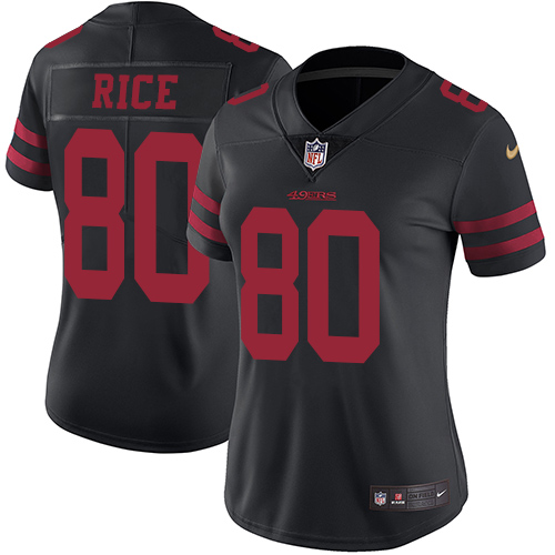 Nike 49ers #80 Jerry Rice Black Alternate Women's Stitched NFL Vapor Untouchable Limited Jersey - Click Image to Close