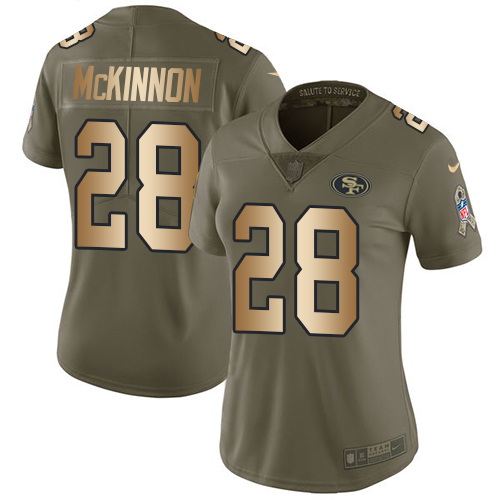 Nike 49ers #28 Jerick McKinnon Olive/Gold Women's Stitched NFL Limited 2017 Salute to Service Jersey