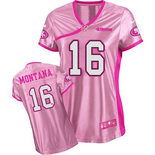 Nike 49ers #16 Joe Montana Pink Women's Be Luv'd Stitched NFL Elite Jersey - Click Image to Close