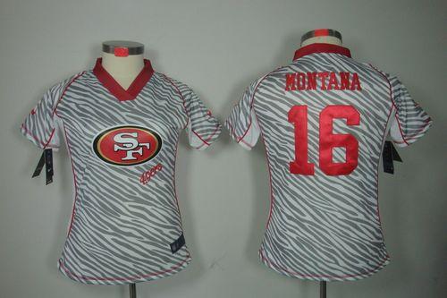 Nike 49ers #16 Joe Montana Zebra Women's Stitched NFL Elite Jersey