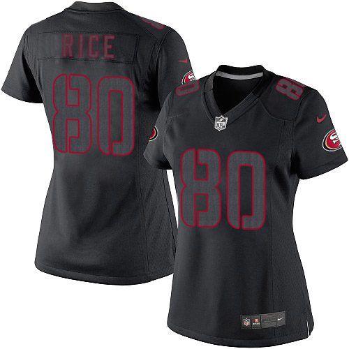 Nike 49ers #80 Jerry Rice Black Impact Women's Stitched NFL Limited Jersey - Click Image to Close