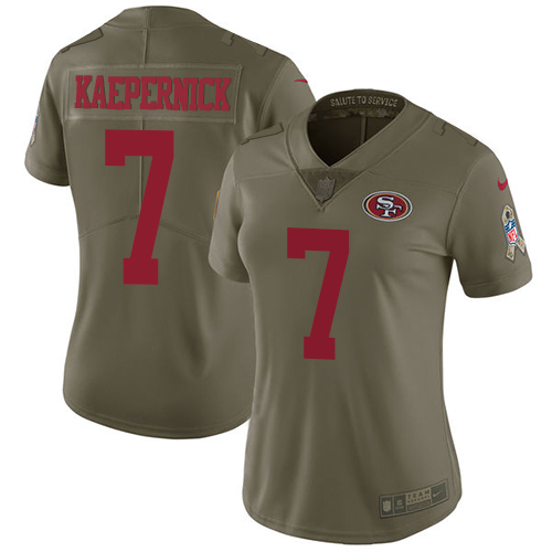 Nike 49ers #7 Colin Kaepernick Olive Women's Stitched NFL Limited 2017 Salute to Service Jersey - Click Image to Close