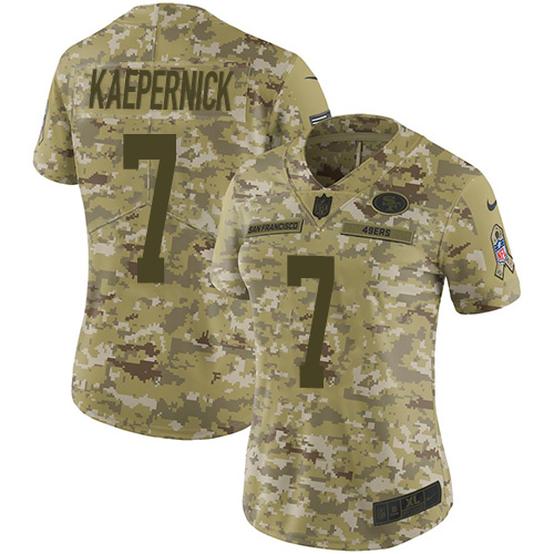 Nike 49ers #7 Colin Kaepernick Camo Women's Stitched NFL Limited 2018 Salute to Service Jersey - Click Image to Close