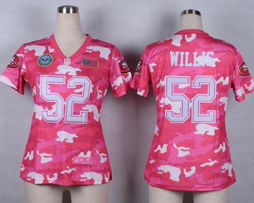 Nike 49ers #52 Patrick Willis Pink Women's Stitched NFL Elite Camo Fashion Jersey