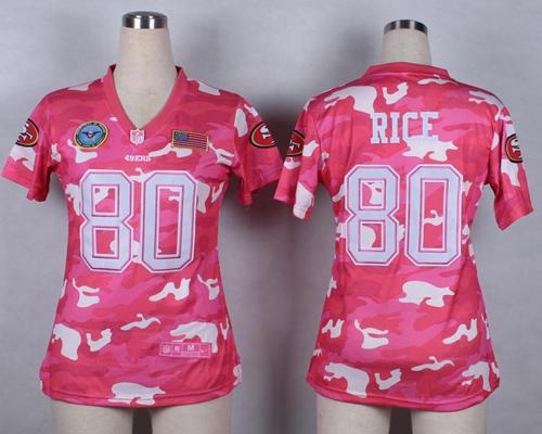 Nike 49ers #80 Jerry Rice Pink Women's Stitched NFL Elite Camo Fashion Jersey