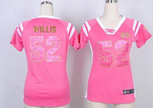 Nike 49ers #52 Patrick Willis Pink Women's Stitched NFL Elite Draft Him Shimmer Jersey