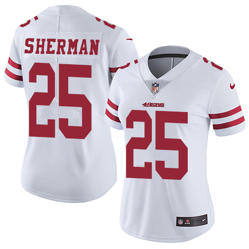 Nike 49ers #25 Richard Sherman White Women's Stitched NFL Vapor Untouchable Limited Jersey - Click Image to Close