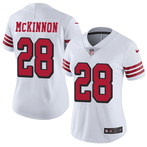 Nike 49ers #28 Jerick McKinnon White Rush Women's Stitched NFL Vapor Untouchable Limited Jersey