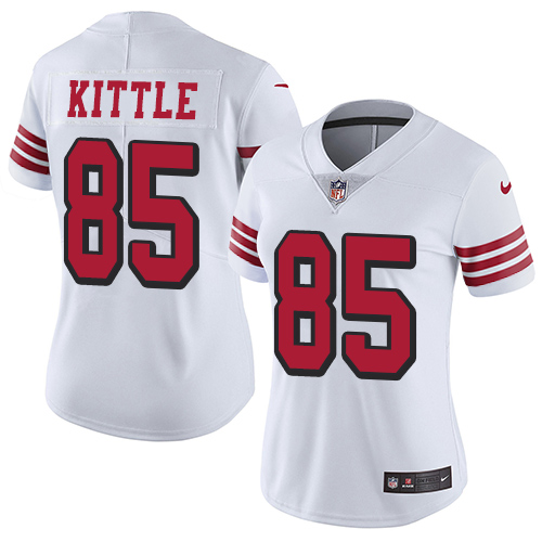 Nike 49ers #85 George Kittle White Rush Women's Stitched NFL Vapor Untouchable Limited Jersey - Click Image to Close