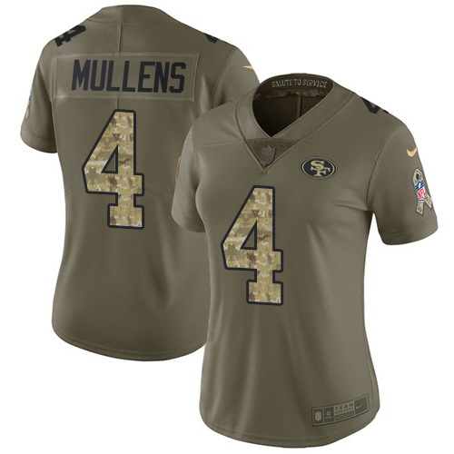 Nike 49ers #4 Nick Mullens Olive/Camo Women's Stitched NFL Limited 2017 Salute to Service Jersey