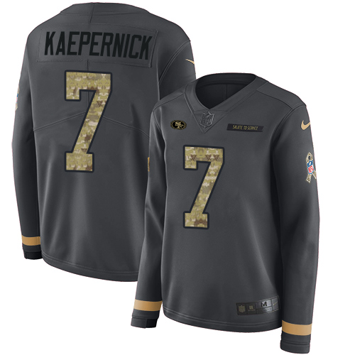 Nike 49ers #7 Colin Kaepernick Anthracite Salute to Service Women's Stitched NFL Limited Therma Long Sleeve Jersey