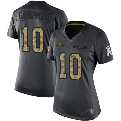 49ers #10 Jimmy Garoppolo Black Women's Stitched Football Limited 2016 Salute to Service Jersey - Click Image to Close