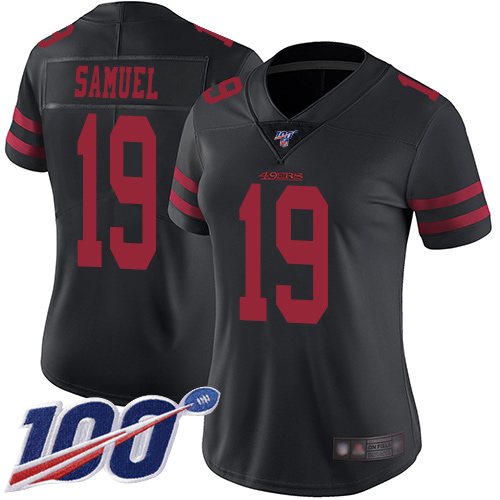 49ers #19 Deebo Samuel Black Alternate Women's Stitched Football 100th Season Vapor Limited Jersey - Click Image to Close