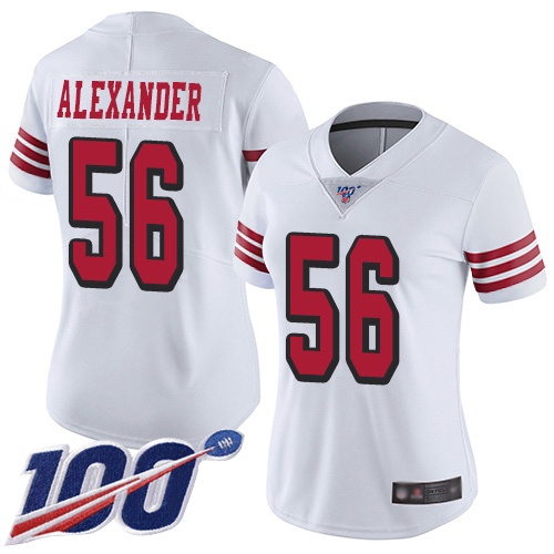 49ers #56 Kwon Alexander White Rush Women's Stitched Football Limited 100th Season Jersey