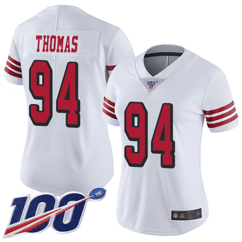 49ers #94 Solomon Thomas White Rush Women's Stitched Football Limited 100th Season Jersey