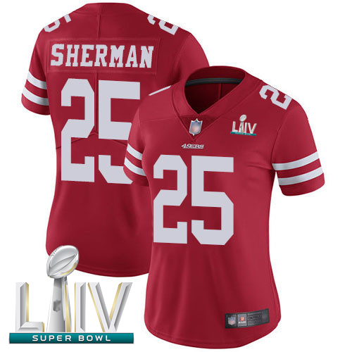 49ers #25 Richard Sherman Red Team Color Super Bowl LIV Bound Women's Stitched Football Vapor Untouchable Limited Jersey - Click Image to Close