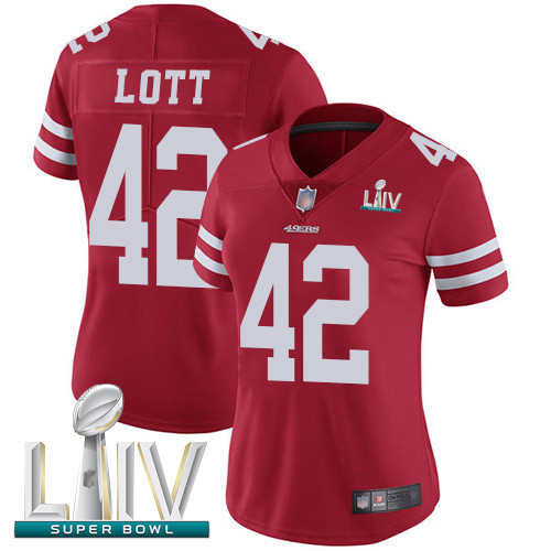 49ers #42 Ronnie Lott Red Team Color Super Bowl LIV Bound Women's Stitched Football Vapor Untouchable Limited Jersey