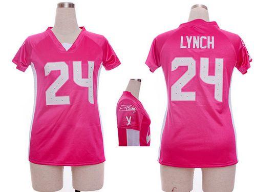 Nike Seahawks #24 Marshawn Lynch Pink Draft Him Name & Number Top Women's Stitched NFL Elite Jersey