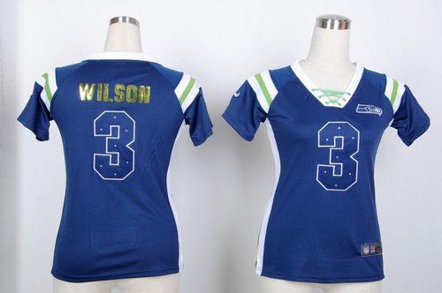 Nike Seahawks #3 Russell Wilson Steel Blue Women's Stitched NFL Elite Draft Him Shimmer Jersey