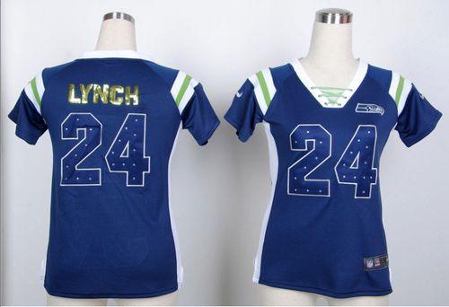 Nike Seahawks #24 Marshawn Lynch Steel Blue Women's Stitched NFL Elite Draft Him Shimmer Jersey