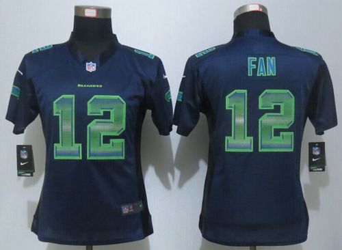 Nike Seahawks #12 Fan Steel Blue Team Color Women's Stitched NFL Elite Strobe Jersey - Click Image to Close