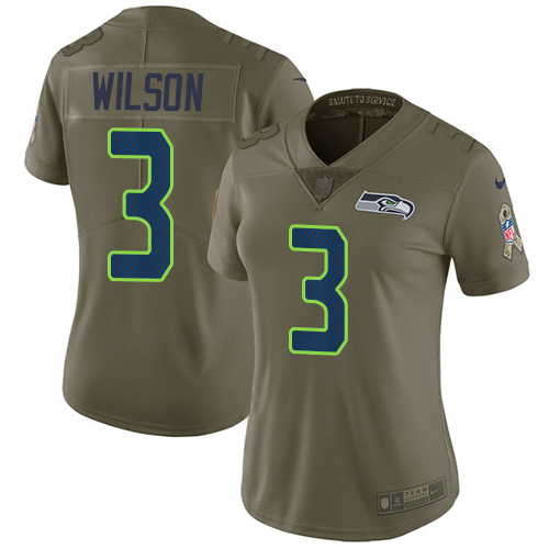 Nike Seahawks #3 Russell Wilson Olive Women's Stitched NFL Limited 2017 Salute to Service Jersey - Click Image to Close