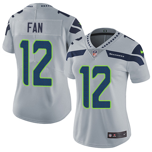 Nike Seahawks #12 Fan Grey Alternate Women's Stitched NFL Vapor Untouchable Limited Jersey - Click Image to Close