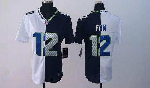 Nike Seahawks #12 Fan Steel Blue/White Women's Stitched NFL Elite Split Jersey