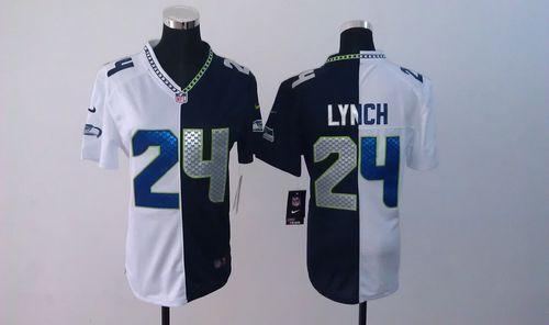 Nike Seahawks #24 Marshawn Lynch Steel Blue/White Women's Stitched NFL Elite Split Jersey