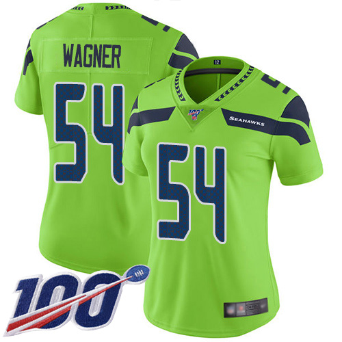 Seahawks #54 Bobby Wagner Green Women's Stitched Football Limited Rush 100th Season Jersey - Click Image to Close