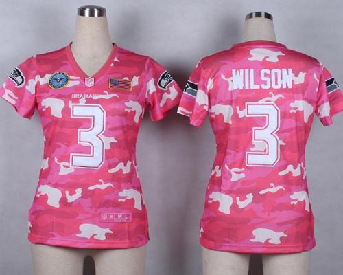 Nike Seahawks #3 Russell Wilson Pink Women's Stitched NFL Elite Camo Fashion Jersey